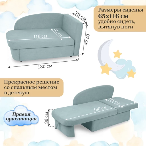 Диван-кровать правая 1050 мятный Brendoss в Югорске - yugorsk.mebel-e96.ru