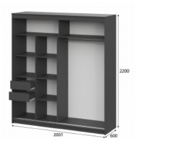 Шкаф-купе ШКП-3 2000 мм графит (СВ) в Югорске - yugorsk.mebel-e96.ru