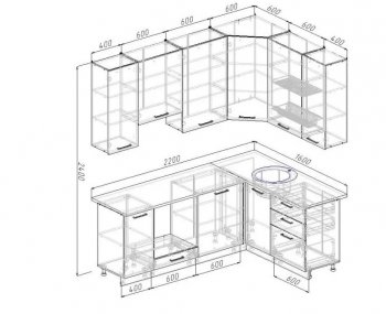 Угловой кухонный гарнитур Антрацит 2200х1600 мм в Югорске - yugorsk.mebel-e96.ru