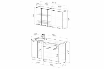 Кухонный гарнитур Асая Медиум 1400 мм (Герда) в Югорске - yugorsk.mebel-e96.ru