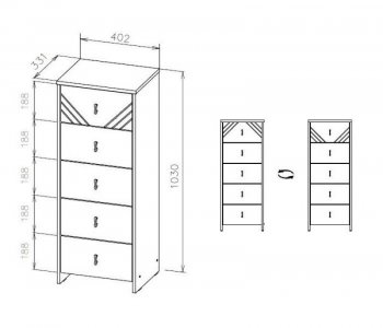 Комод (5 ящиков) Байкал Графит/Дуб золотой (СВ) в Югорске - yugorsk.mebel-e96.ru