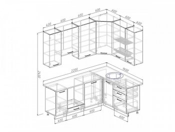 Угловой кухонный гарнитур Дели 2200х1600 мм в Югорске - yugorsk.mebel-e96.ru