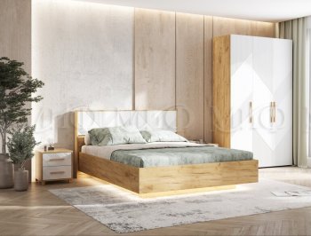 Кровать парящая Ирис крафт/белый с подсветкой (Миф) в Югорске - yugorsk.mebel-e96.ru
