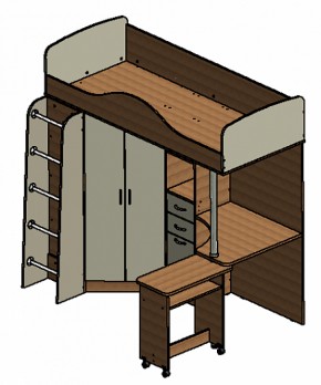 Кровать-чердак Теремок-1 Дуб молочный/Голубой в Югорске - yugorsk.mebel-e96.ru