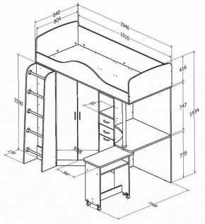 Кровать-чердак Теремок-1 Дуб молочный/Орех в Югорске - yugorsk.mebel-e96.ru