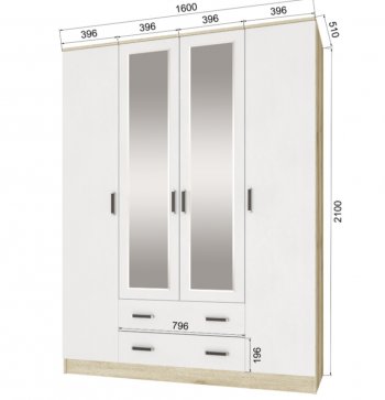 Шкаф 1600 мм Лагуна с антресолью делано/белый (Текс) в Югорске - yugorsk.mebel-e96.ru