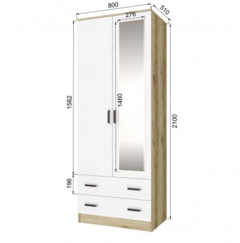 Шкаф 800 мм Лагуна с антресолью делано/белый (Текс) в Югорске - yugorsk.mebel-e96.ru