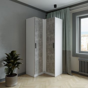 Шкаф угловой Ларс (угол прямой), Белый/Ателье светлое (Микон) в Югорске - yugorsk.mebel-e96.ru