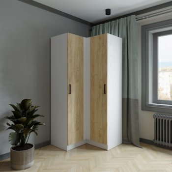 Шкаф угловой Ларс (угол прямой), Белый/Крафт золотой (Микон) в Югорске - yugorsk.mebel-e96.ru