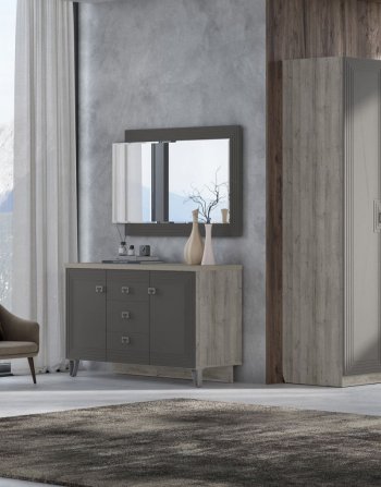 Комод 2дв, 3ящ Лежер КМ-3103 дуб серый/холст вулканический(СанТан) в Югорске - yugorsk.mebel-e96.ru