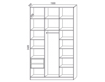 Шкаф распашной 1500 мм М6-3.3 Б+П+Б 150 + ящики + антресоль (М6) в Югорске - yugorsk.mebel-e96.ru