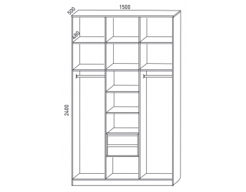 Шкаф распашной 1500 мм М6-3.4 П+Б+П 150 + антресоль + ящики (М6) в Югорске - yugorsk.mebel-e96.ru