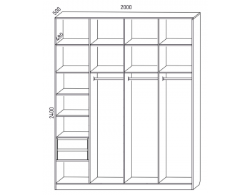 Шкаф распашной 2000 мм М6-4.6 Б+П+П+П 200 + антресоль + ящики (М6) в Югорске - yugorsk.mebel-e96.ru