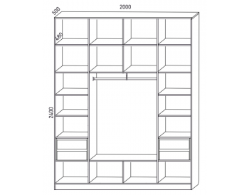 Шкаф распашной 2000 мм М6-4.2 Б+П+Б 200 + антресоль + 4 ящика (М6) в Югорске - yugorsk.mebel-e96.ru