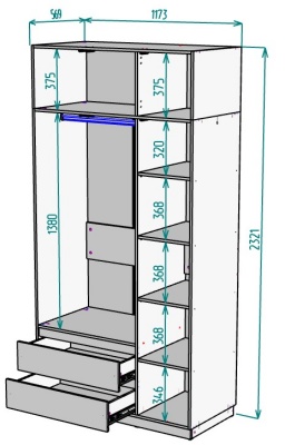 Шкаф 1200 мм Мальта light H298 + Антресоль HA3 в Югорске - yugorsk.mebel-e96.ru