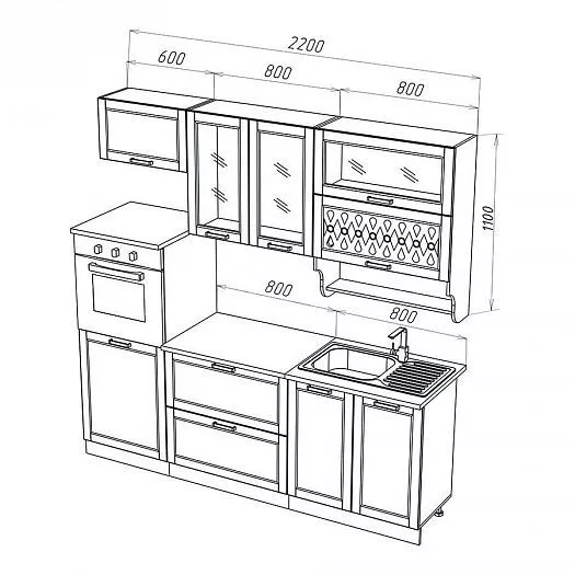 Кухонный гарнитур Милано 2200 мм Ком. №3 (Миф) в Югорске - yugorsk.mebel-e96.ru