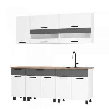 Кухонный гарнитур Монтана 2000 мм белый/графит (БТС) в Югорске - yugorsk.mebel-e96.ru