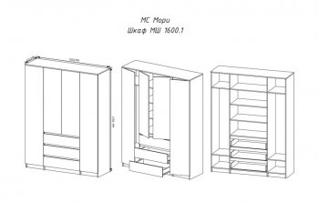 Шкаф распашной Мори 1600 мм сатин (ДСВ) в Югорске - yugorsk.mebel-e96.ru