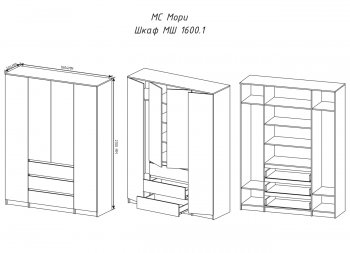 Шкаф распашной Мори 1600 мм (ДСВ) в Югорске - yugorsk.mebel-e96.ru