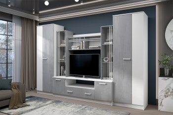 Стенка Николь-2 белый/бетонный камень(Зарон) в Югорске - yugorsk.mebel-e96.ru
