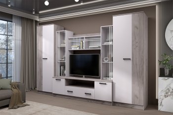 Стенка Николь-2 крафт серый/кашемир (Зарон) в Югорске - yugorsk.mebel-e96.ru