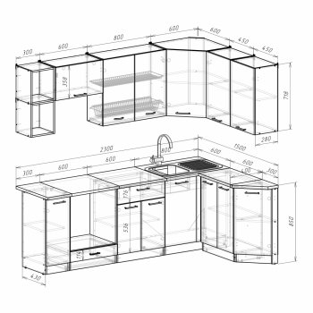 Кухонный гарнитур Ольга прайм 5 2300х1500 мм (Герда) в Югорске - yugorsk.mebel-e96.ru
