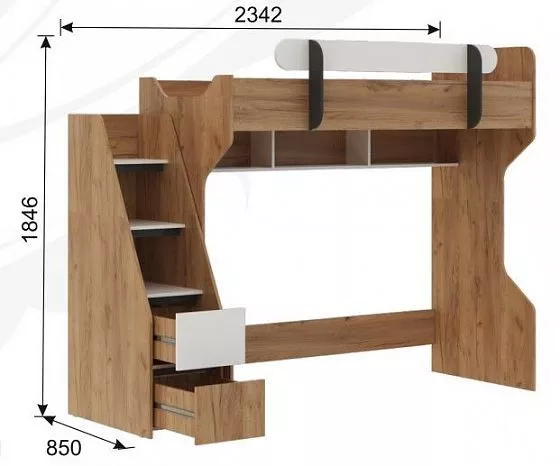 Кровать-чердак Омега-3 комп.2 в Югорске - yugorsk.mebel-e96.ru