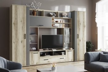 Гостиная Оскар-18-2 дуб делано/графит (Текс) в Югорске - yugorsk.mebel-e96.ru