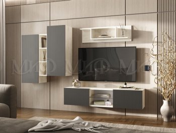 Стенка Оскар крафт белый/графит (Миф) в Югорске - yugorsk.mebel-e96.ru