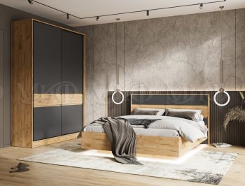 Кровать парящая Роджина с подсветкой, крафт/графит (Миф) в Югорске - yugorsk.mebel-e96.ru