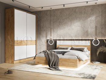 Кровать парящая Роджина с подсветкой, крафт/белый (Миф) в Югорске - yugorsk.mebel-e96.ru