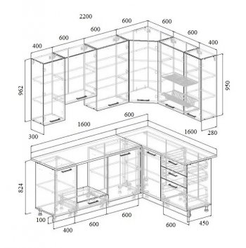Угловой кухонный гарнитур Муссон 2200*1600 мм Sanvut в Югорске - yugorsk.mebel-e96.ru