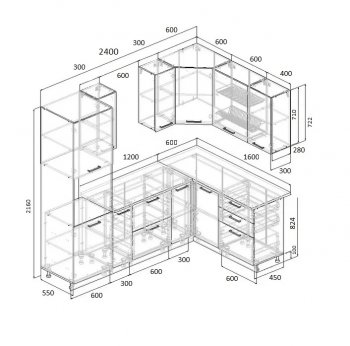 Угловой кухонный гарнитур Элеганция 2400*1600 мм Sanvut в Югорске - yugorsk.mebel-e96.ru