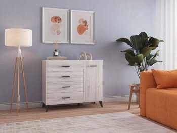 Комод-Тумба (1дв,4ящ) SVETLANA LOFT, сосна белая (Генезис) в Югорске - yugorsk.mebel-e96.ru