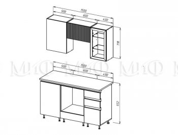 Кухонный гарнитур Техно-6 1500 мм (Миф) в Югорске - yugorsk.mebel-e96.ru